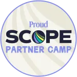 Badge icon stating "Proud Scope Partner Camp"